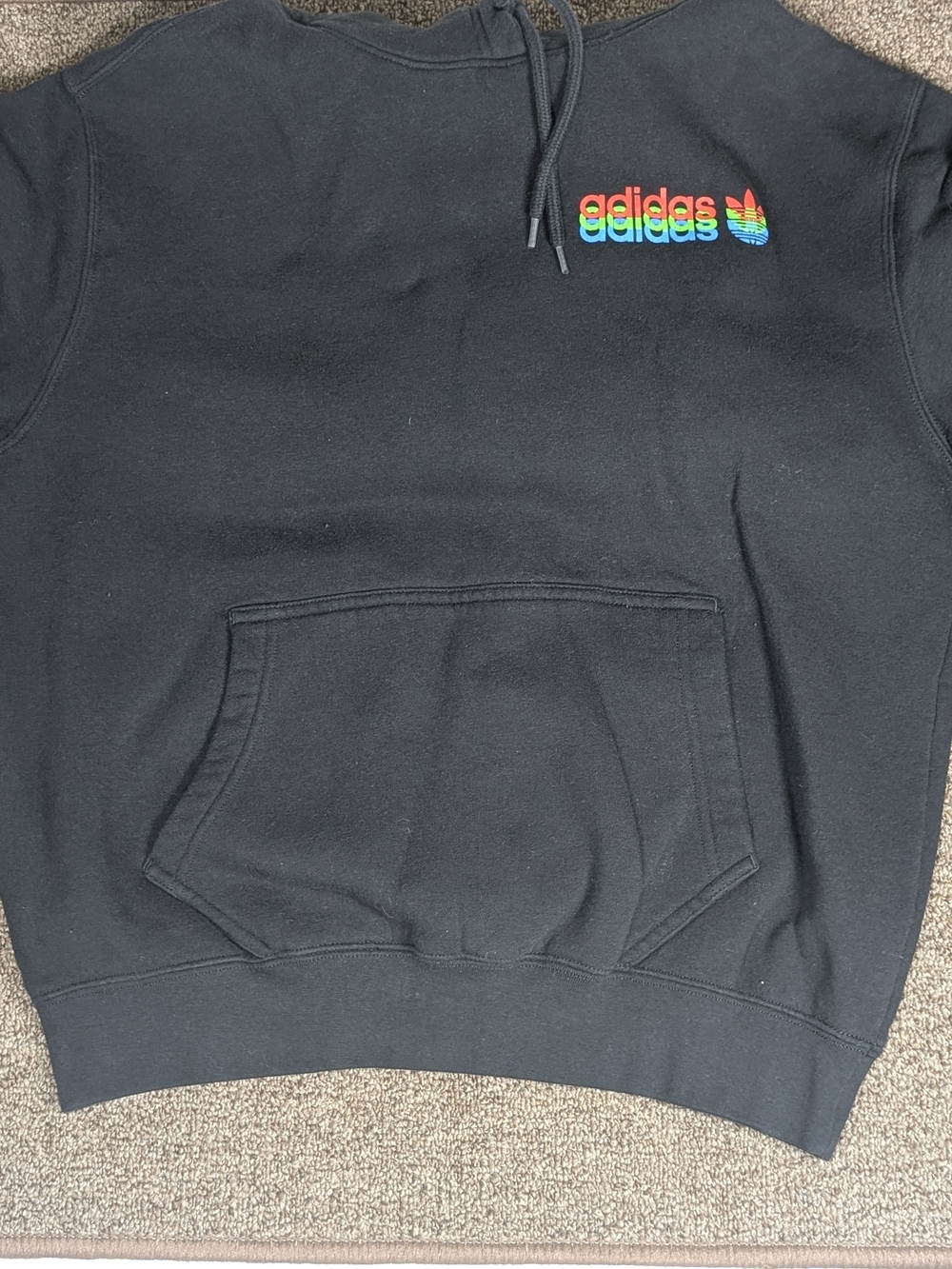 Vintage Style Adidas Rainbow Spellout Hoodie Black Embroidered Logo Pullover M